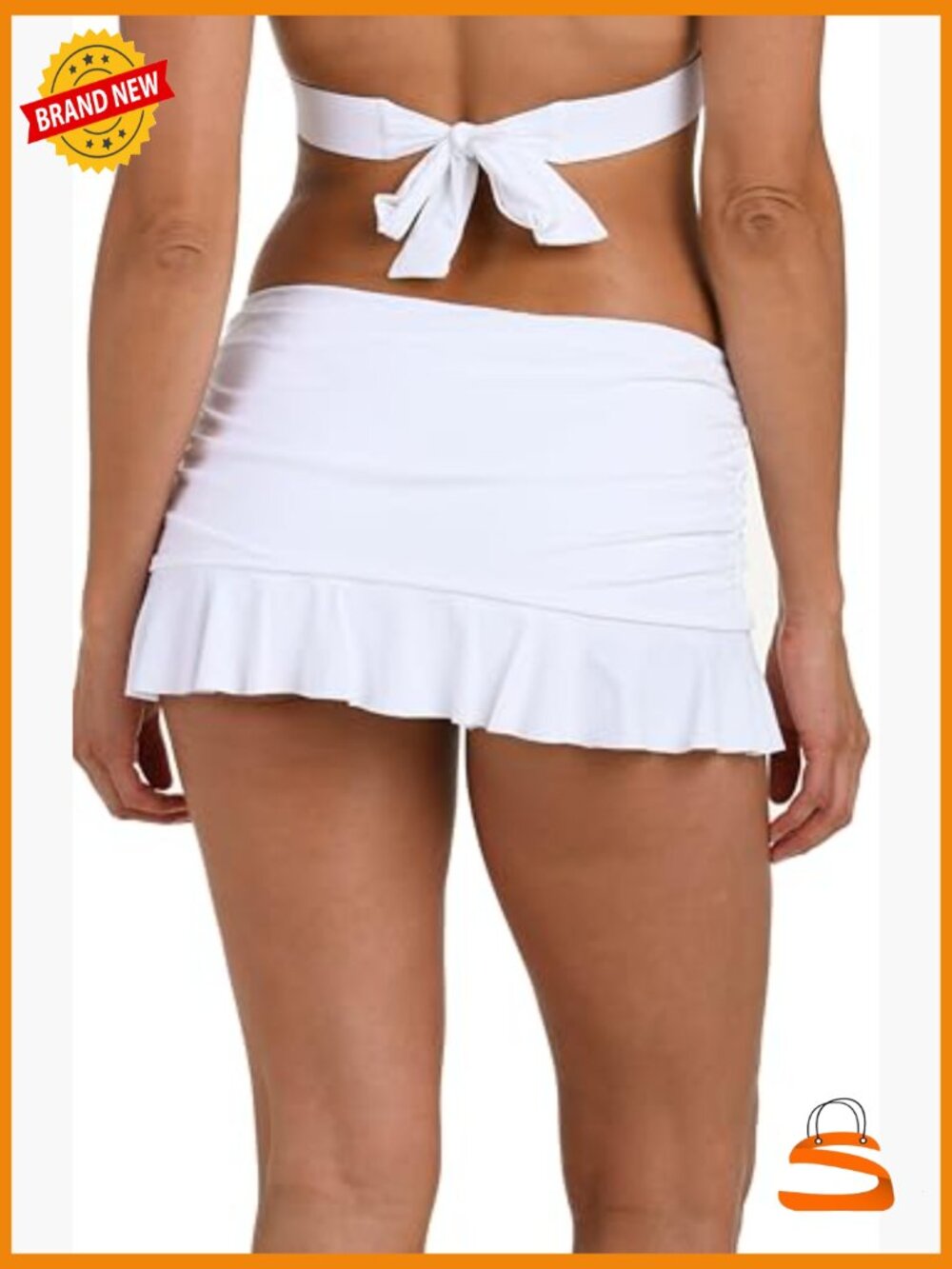 Size 8 Nylon Blend Skirted Bikini Bottom with Asymmetrical Ruffles - Picture 2 of 4